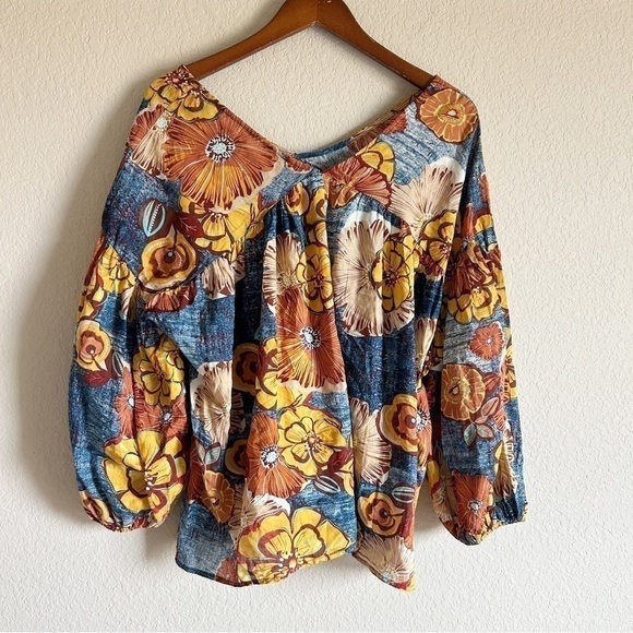 Bucketlist Floral Babydoll Flowy Blouse Boho Size L - Picture 2 of 9